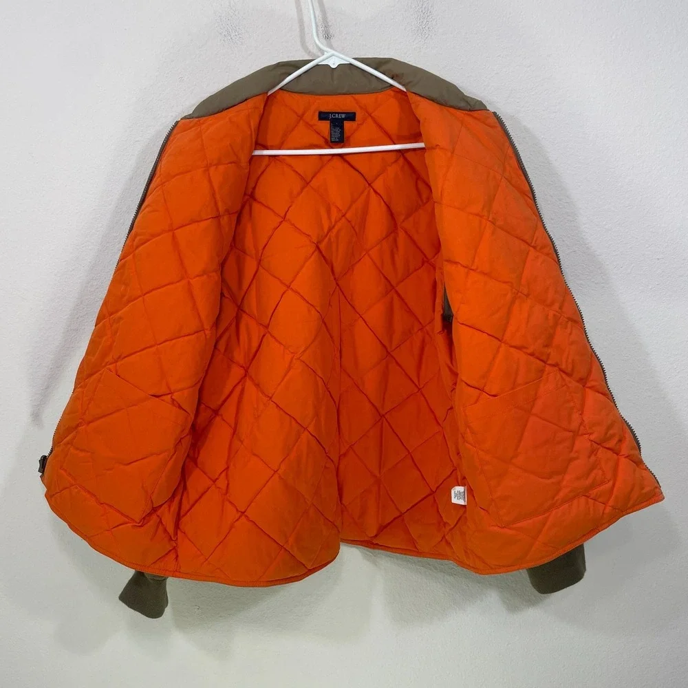 Vtg J Crew Men's L Goose Down Puffer Jacket  Removable Sleeve Brown Orange Y2K‎
